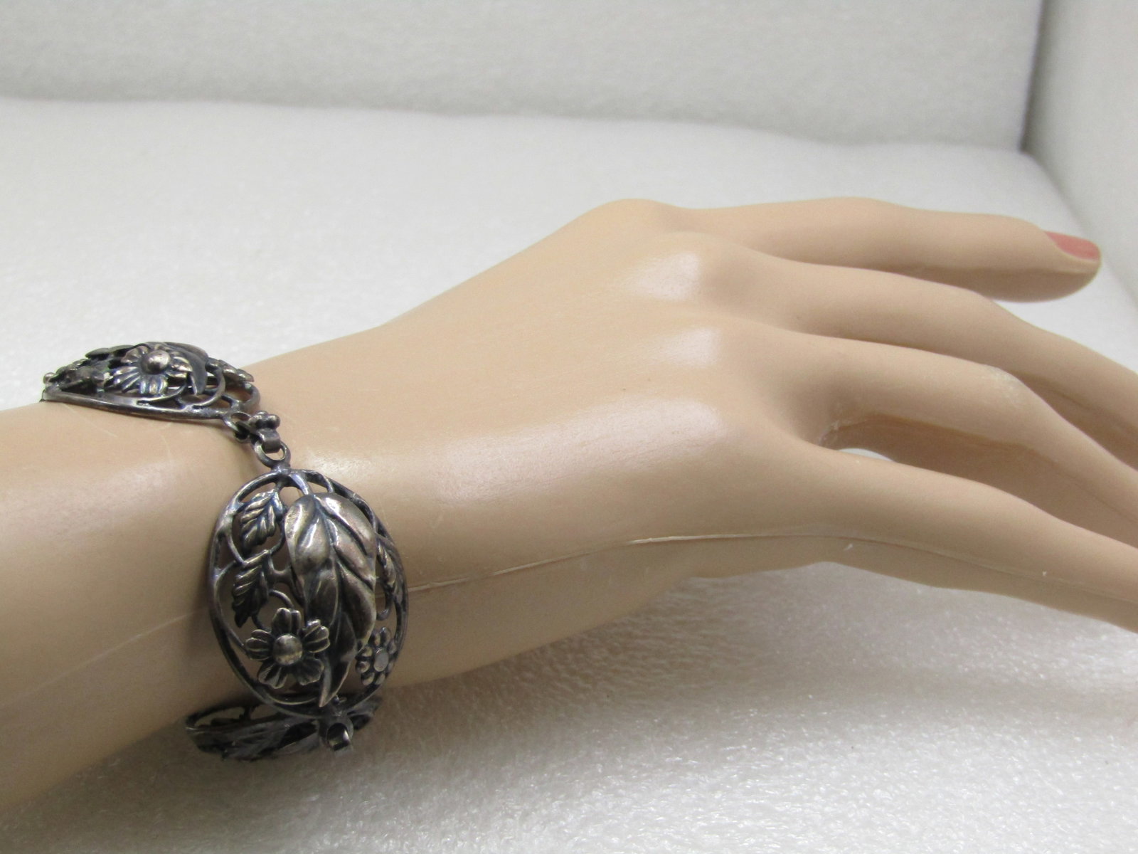 Vintage Sterling Floral & Leaf Braclet, Sterling Craft by Coro, 7.5", 1940's - 8