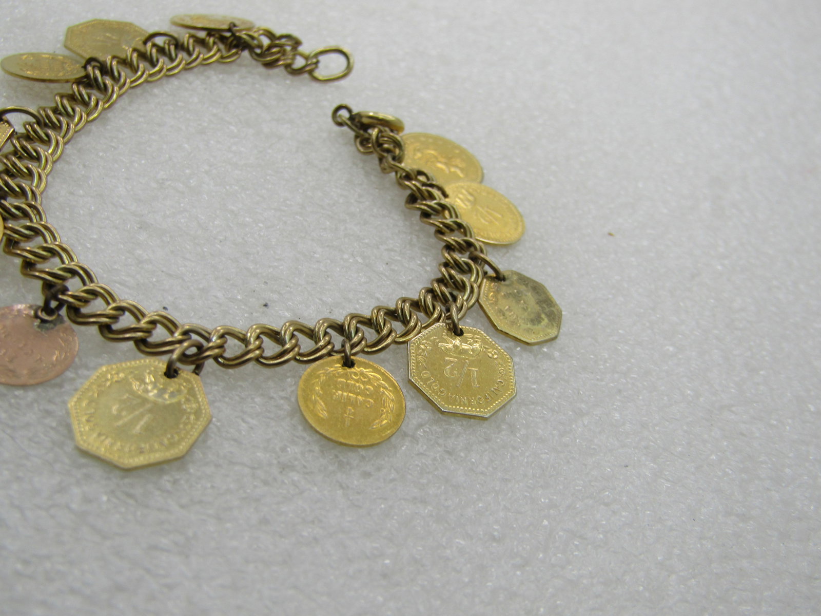 Vintage Gold Filled Replica Gold Coin Bracelet, Signed JB, 7" - 4