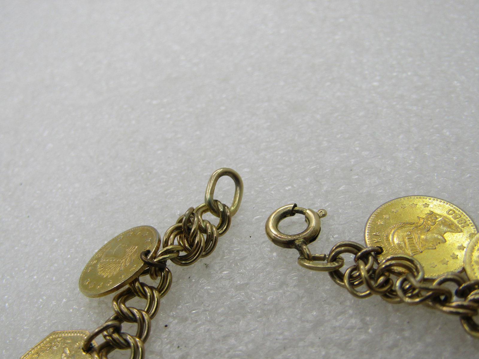 Vintage Gold Filled Replica Gold Coin Bracelet, Signed JB, 7" - 5