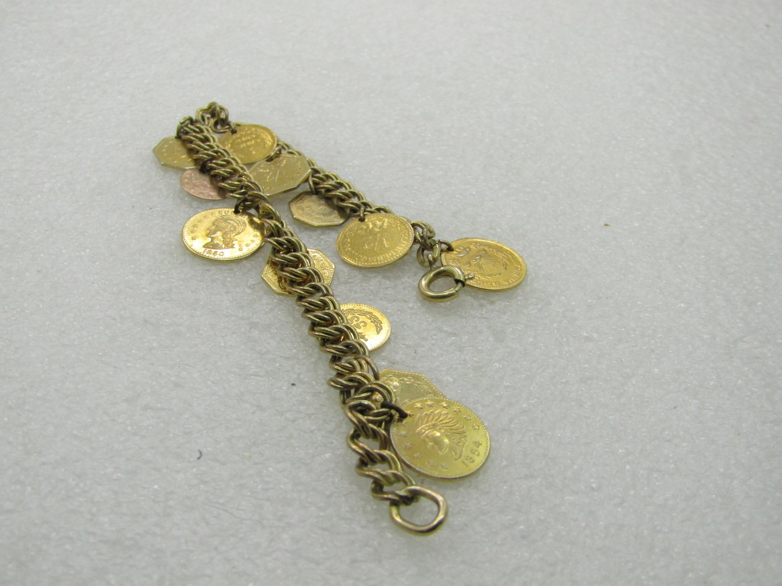 Vintage Gold Filled Replica Gold Coin Bracelet, Signed JB, 7" - 6