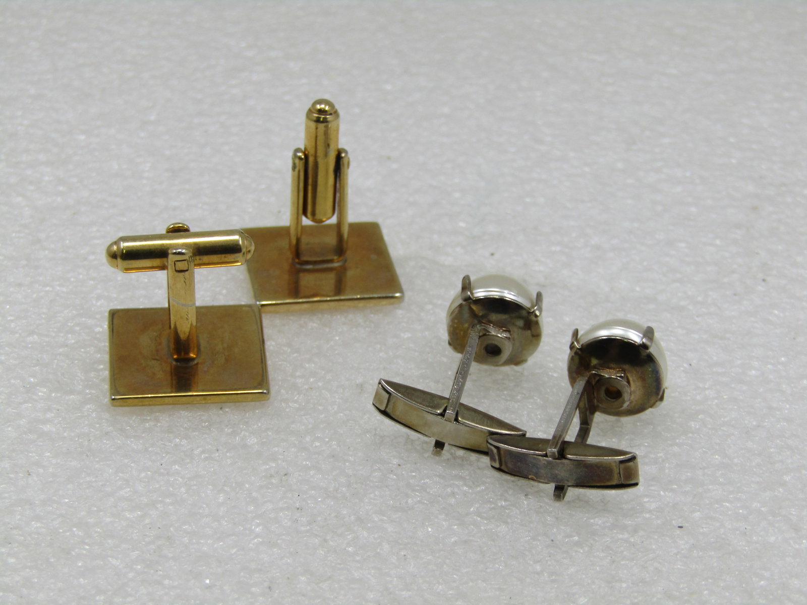 Vintage 2 Pair Cufflinks, 1950's, Faux Pearl & Square - 4