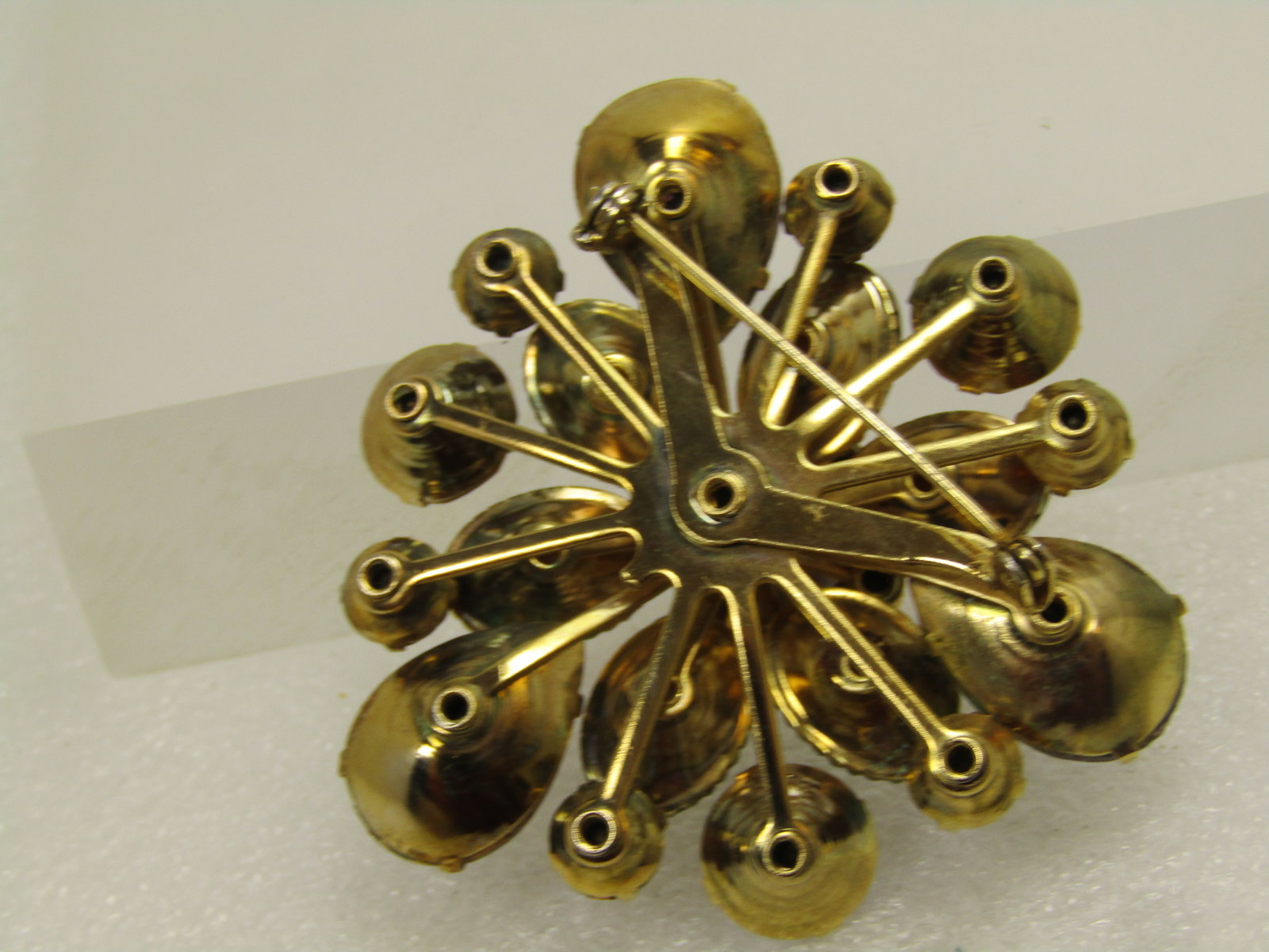 Vintage Brown Mixed Cab Brooch, Peacock Molded Glass, 1940's - 4