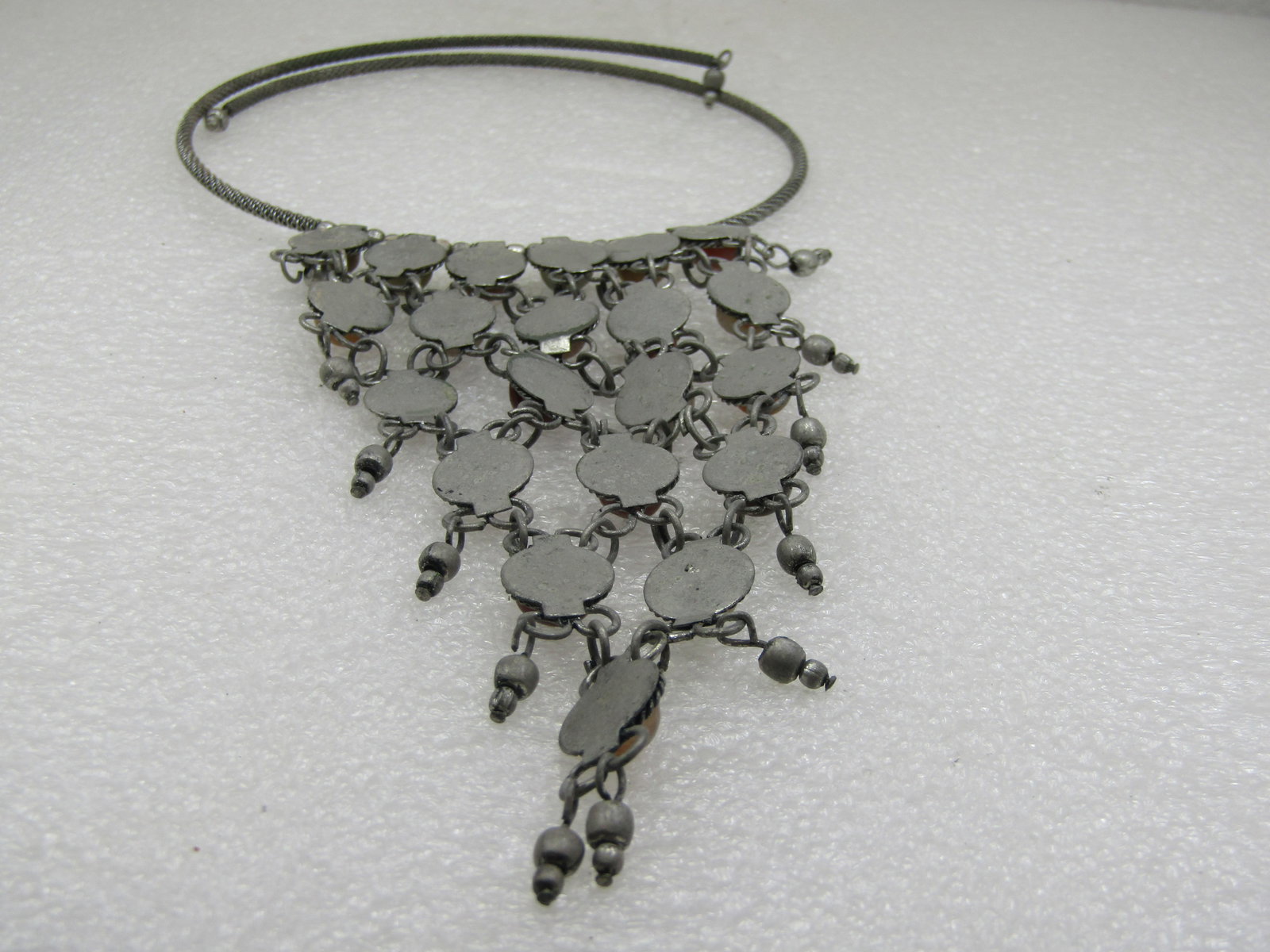 Vintage Coiled Collar Bib Necklace, 17", Stone 5" Drop - 4