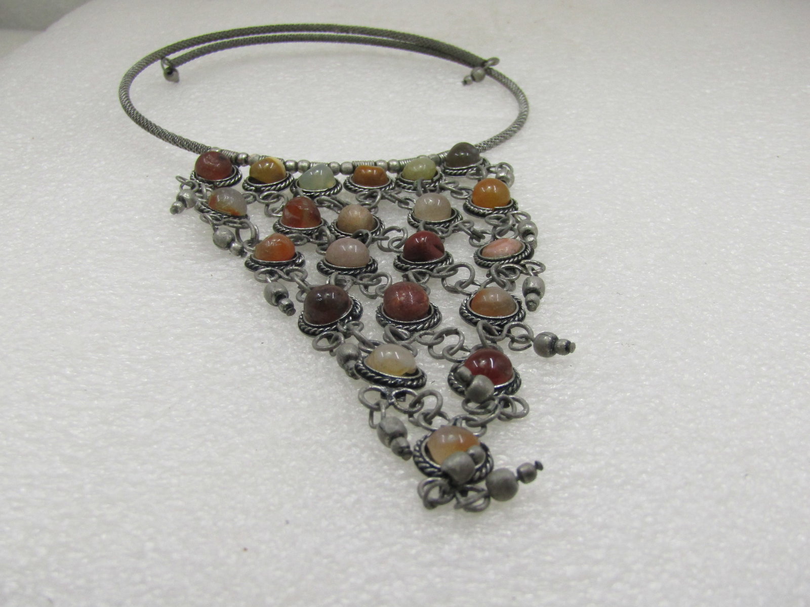 Vintage Coiled Collar Bib Necklace, 17", Stone 5" Drop - 5