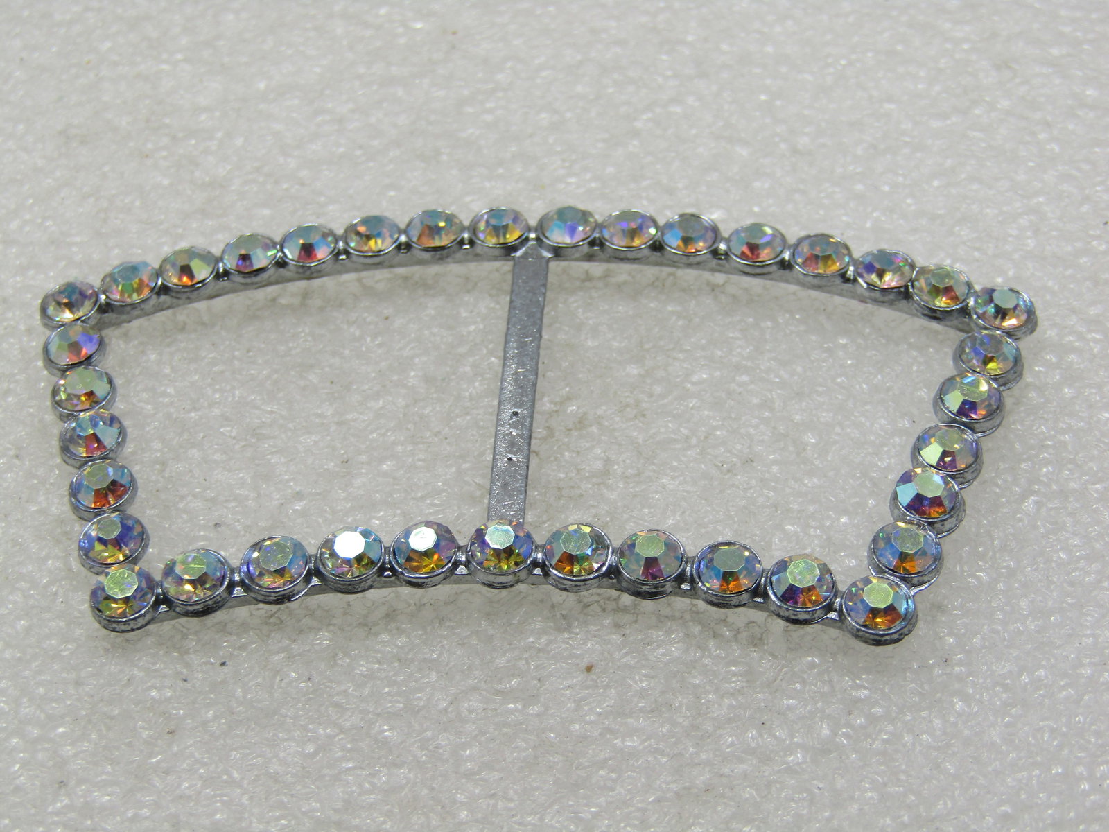 Vintage Curved Aurora Borealis Rhinestone Buckle, 1950's-1960's, 3" - 2