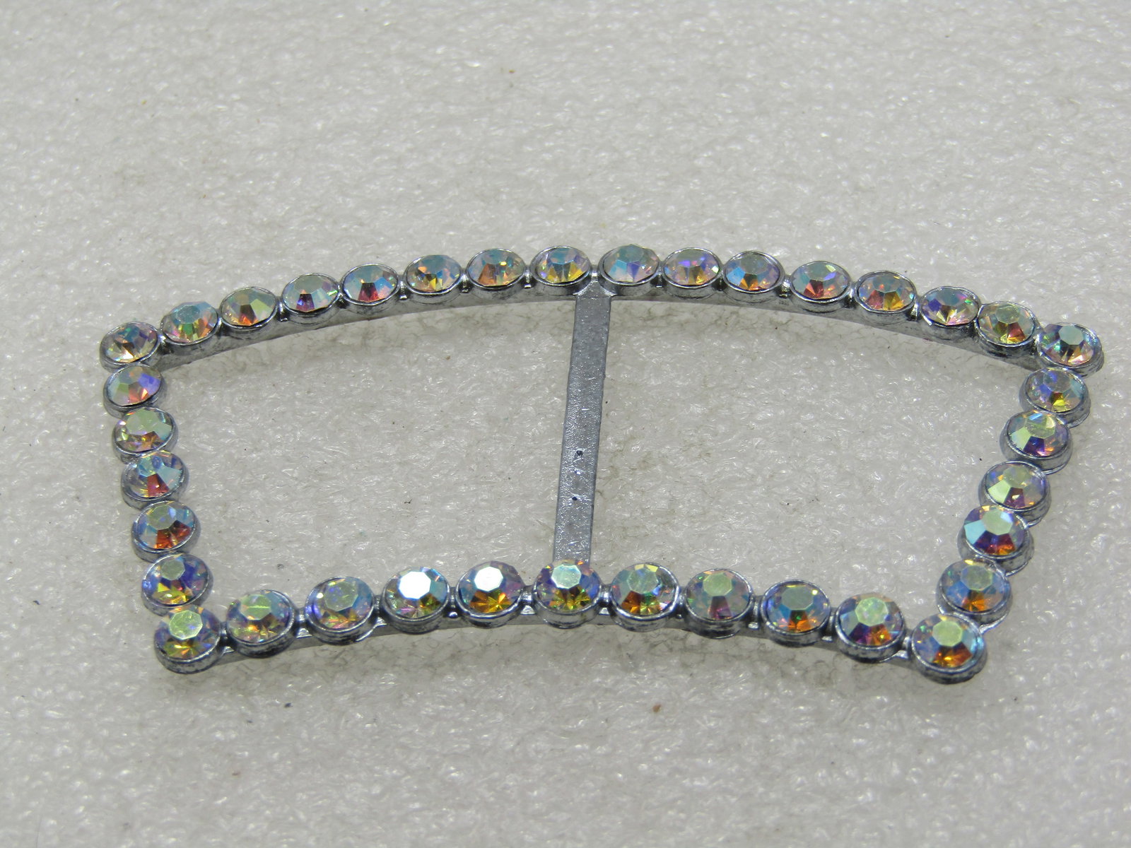 Vintage Curved Aurora Borealis Rhinestone Buckle, 1950's-1960's, 3" - 3