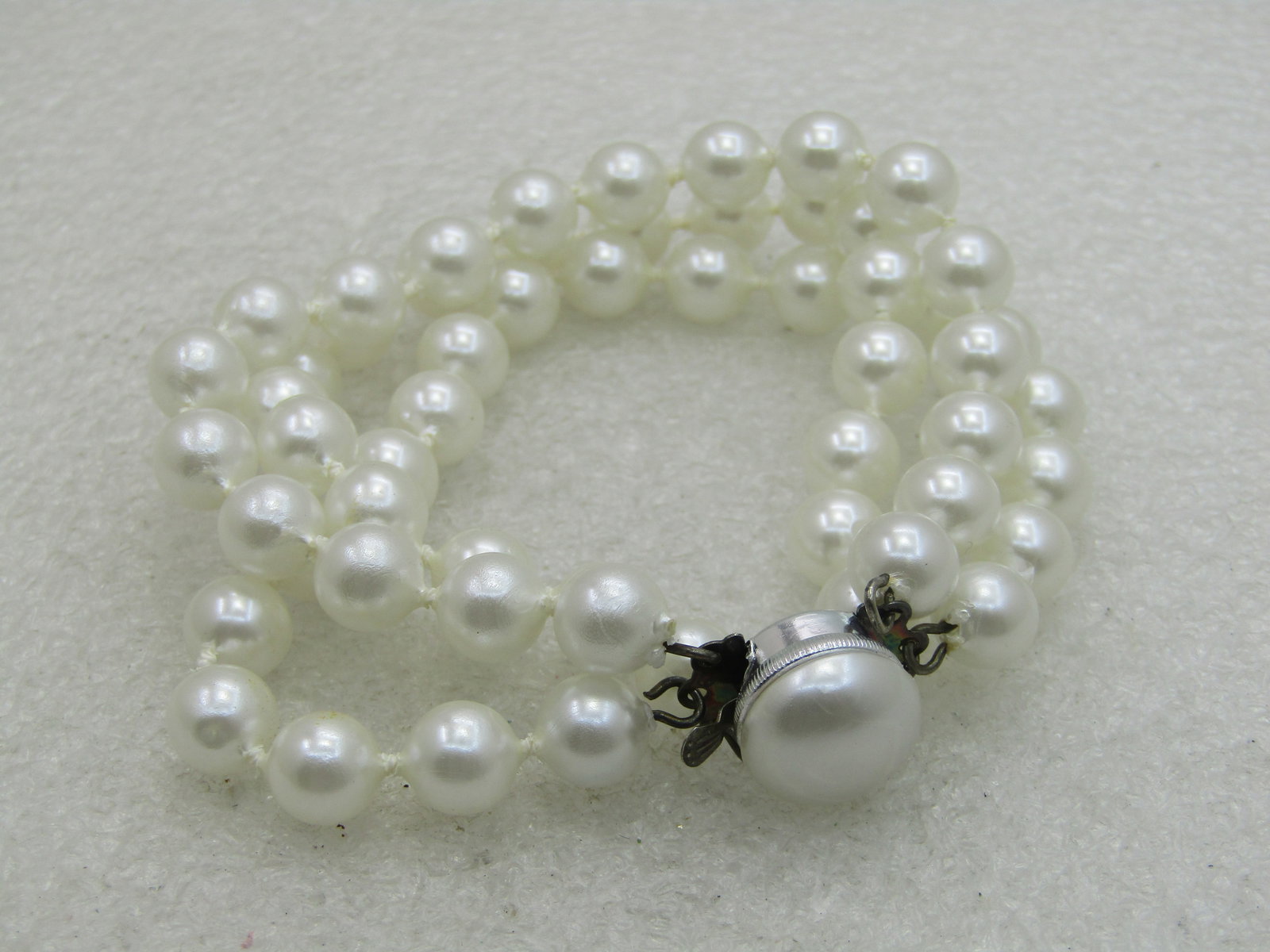 Vintage Triple Strand Faux Pearl Bracelet, Hong Kong, 7.5" - 2