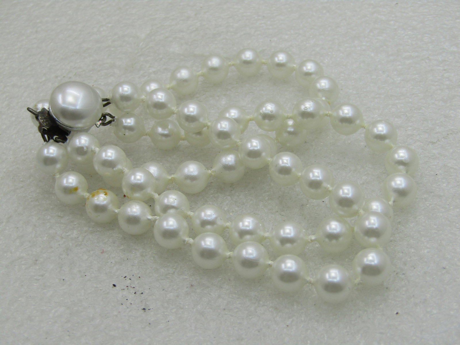 Vintage Triple Strand Faux Pearl Bracelet, Hong Kong, 7.5" - 5