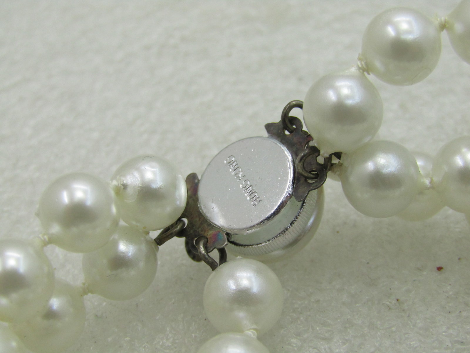 Vintage Triple Strand Faux Pearl Bracelet, Hong Kong, 7.5" - 7