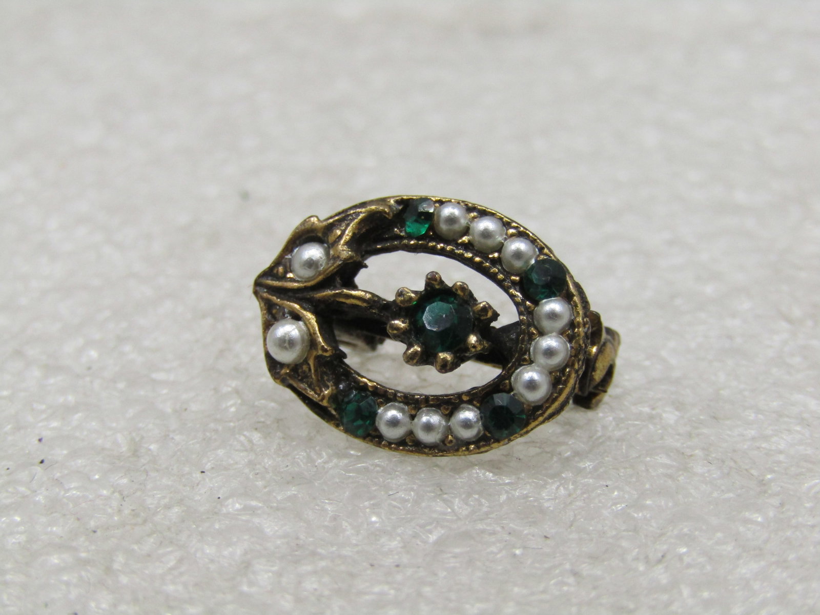 Vintage Petite Seed Pearl Rhinestone Floral Brooch - 4