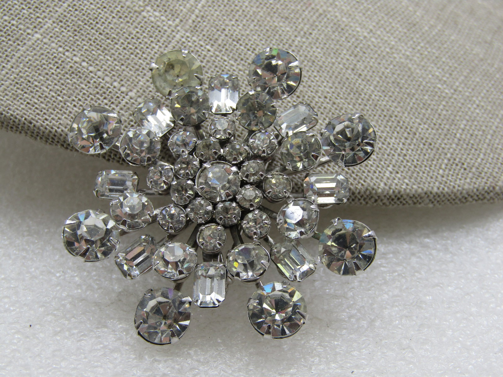 Vintage Clear Rhinestone Tiered Blossom Brooch, 2", 1940's-1960's - 2
