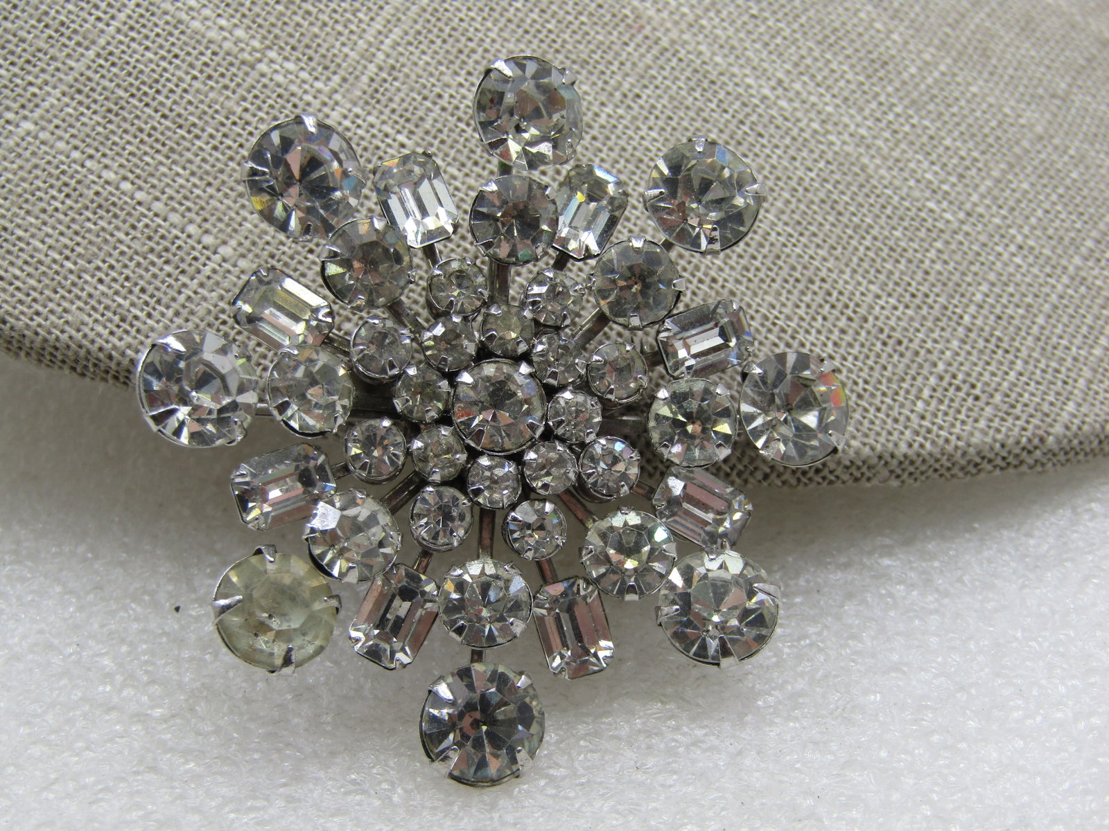 Vintage Clear Rhinestone Tiered Blossom Brooch, 2", 1940's-1960's - 3