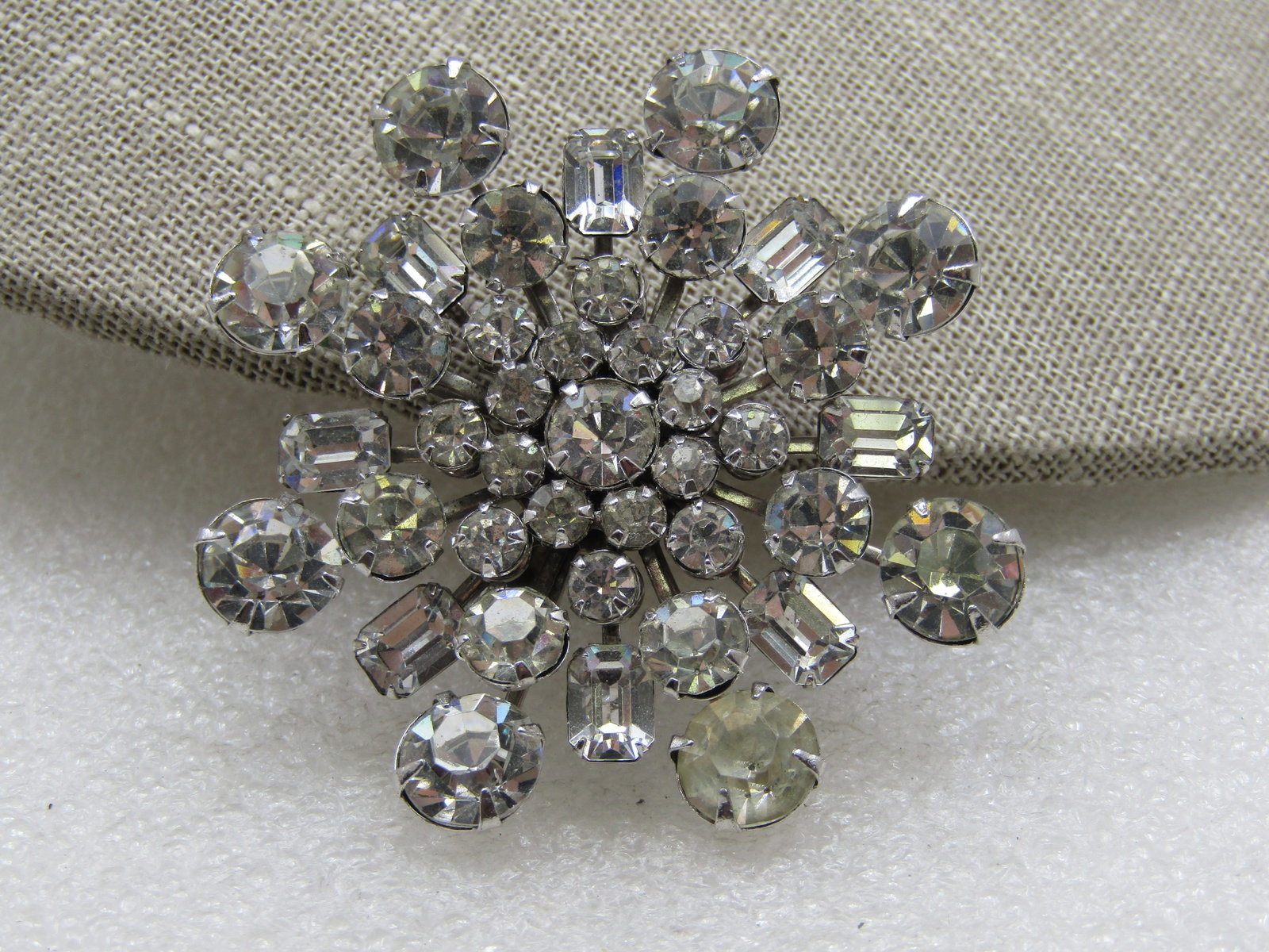 Vintage Clear Rhinestone Tiered Blossom Brooch, 2", 1940's-1960's - 4