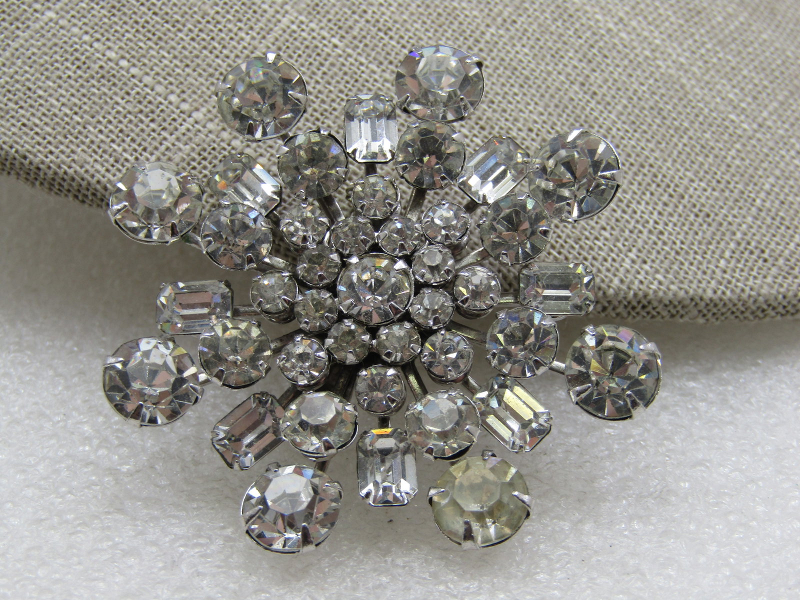 Vintage Clear Rhinestone Tiered Blossom Brooch, 2", 1940's-1960's - 6
