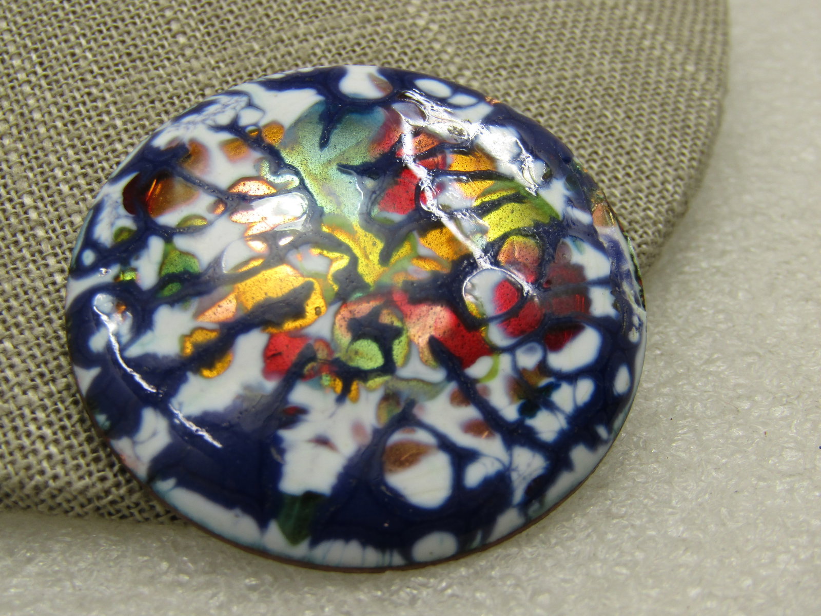 Vintage Enamled Copper Brooch, Colorful Abstract, 1.75" - 2