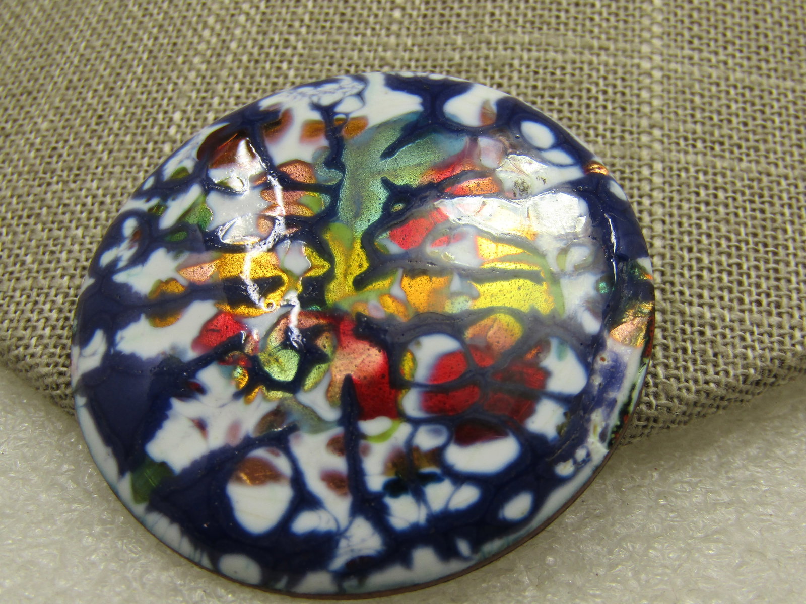 Vintage Enamled Copper Brooch, Colorful Abstract, 1.75" - 3