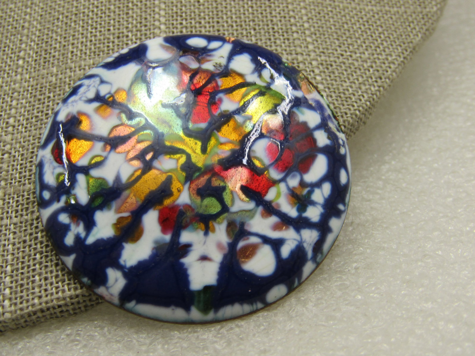 Vintage Enamled Copper Brooch, Colorful Abstract, 1.75" - 4