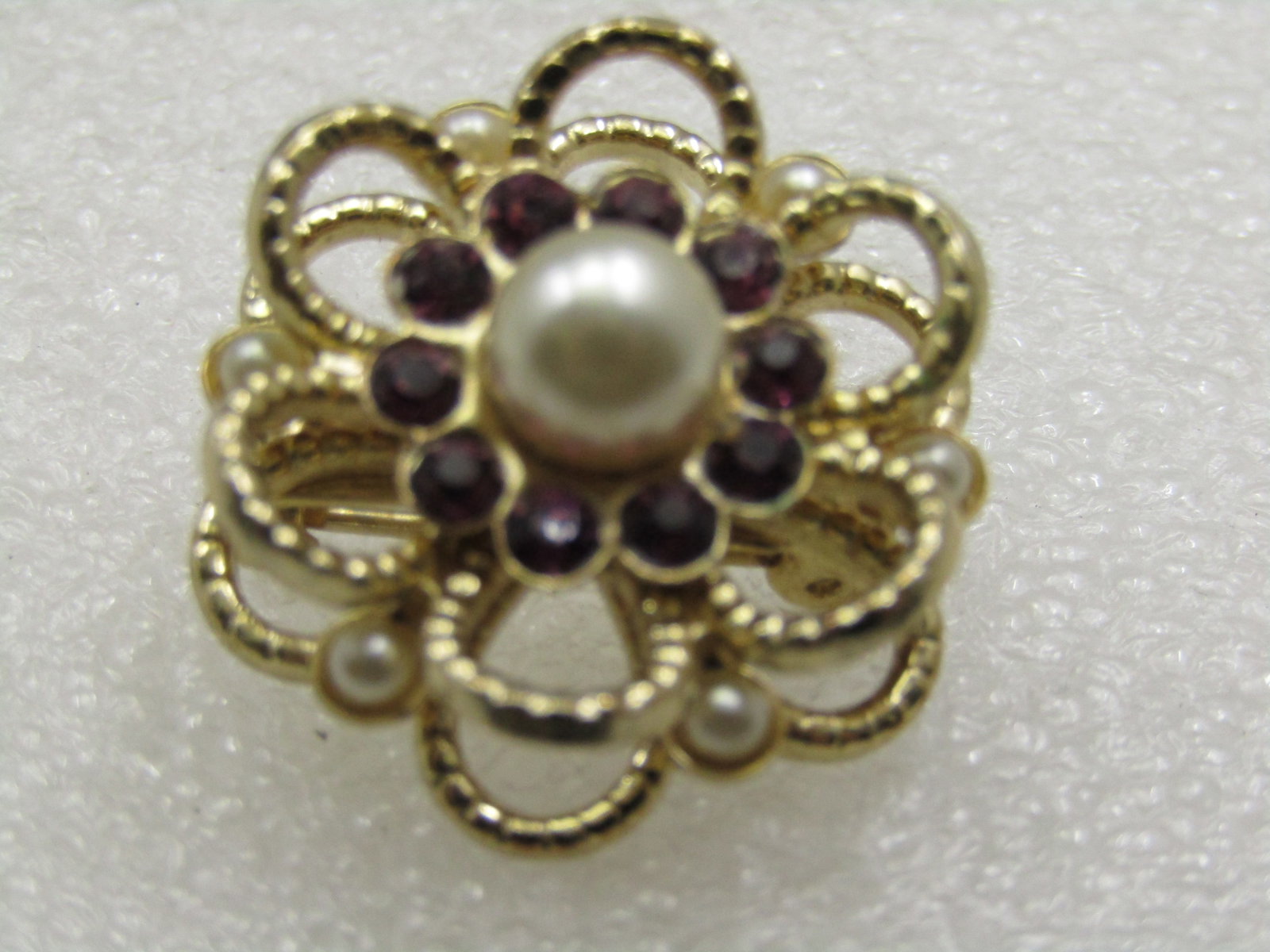 Vintage Faux Pearl Rhinestone Halo Brooch, 1", 1960's - 5