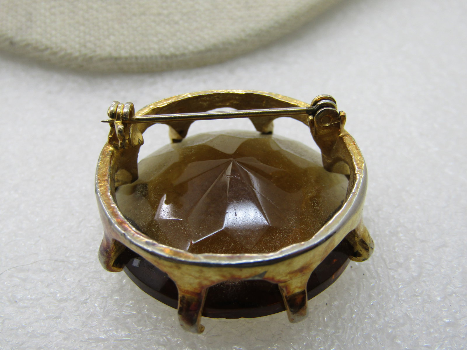 Vintage Smokey Glass Stone Brooch, 1.25" Prong-Set, 1960's - 5