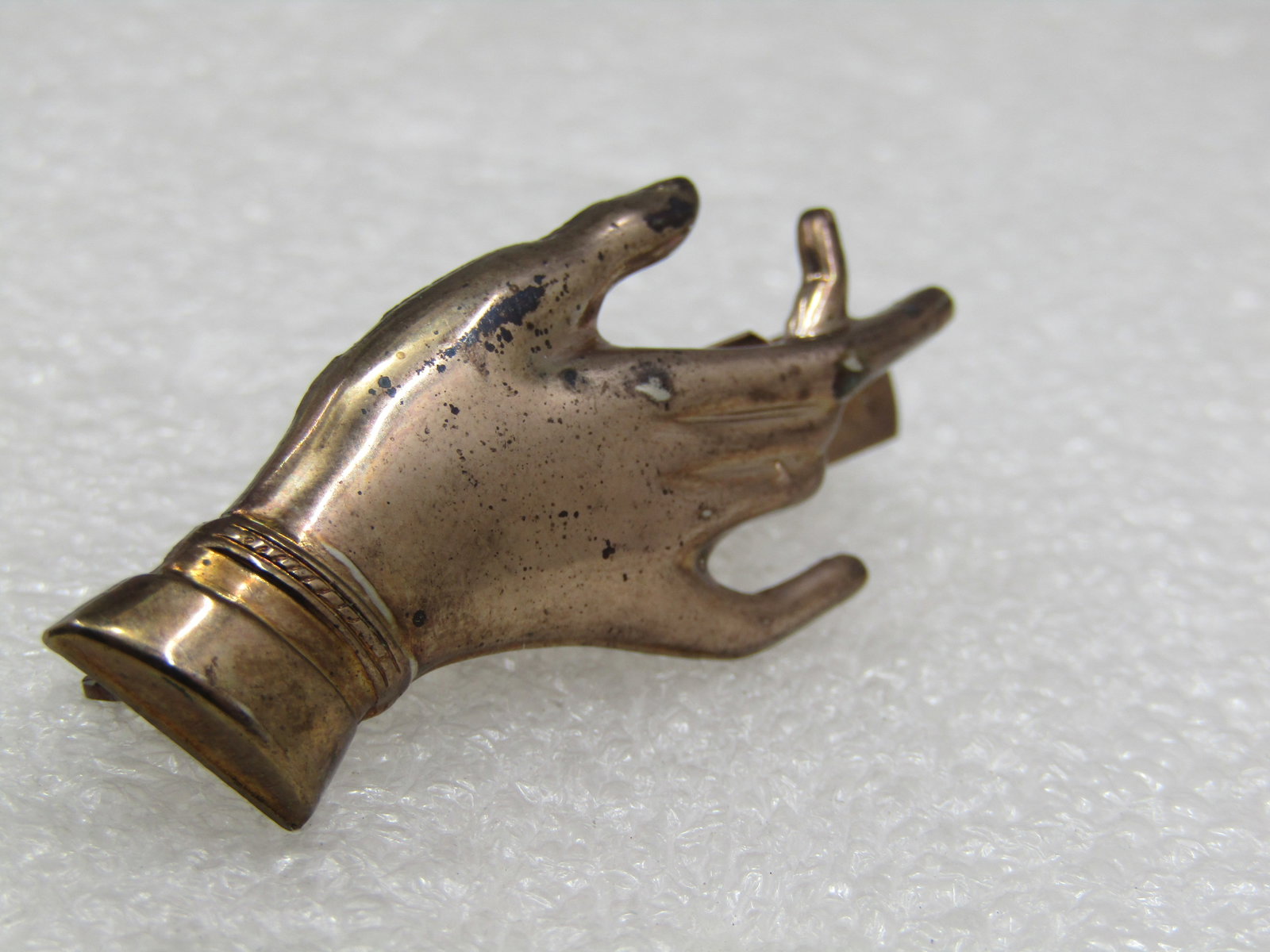Vintage Hand Brooch With Open Area to Hold Something, 1940's-1950's - 4