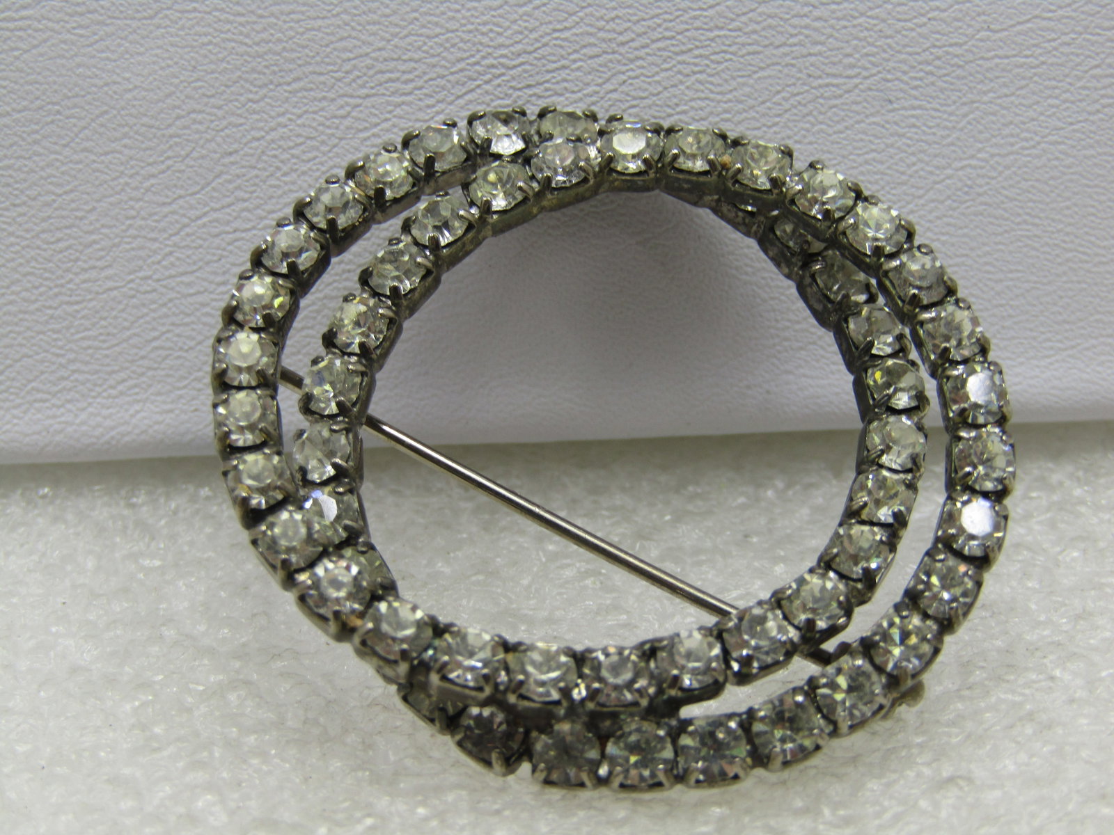 Vintage Double Rhinestone Circle Brooch , 1.5" - 4
