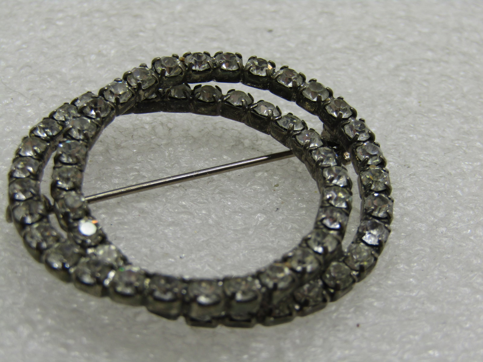 Vintage Double Rhinestone Circle Brooch , 1.5" - 5