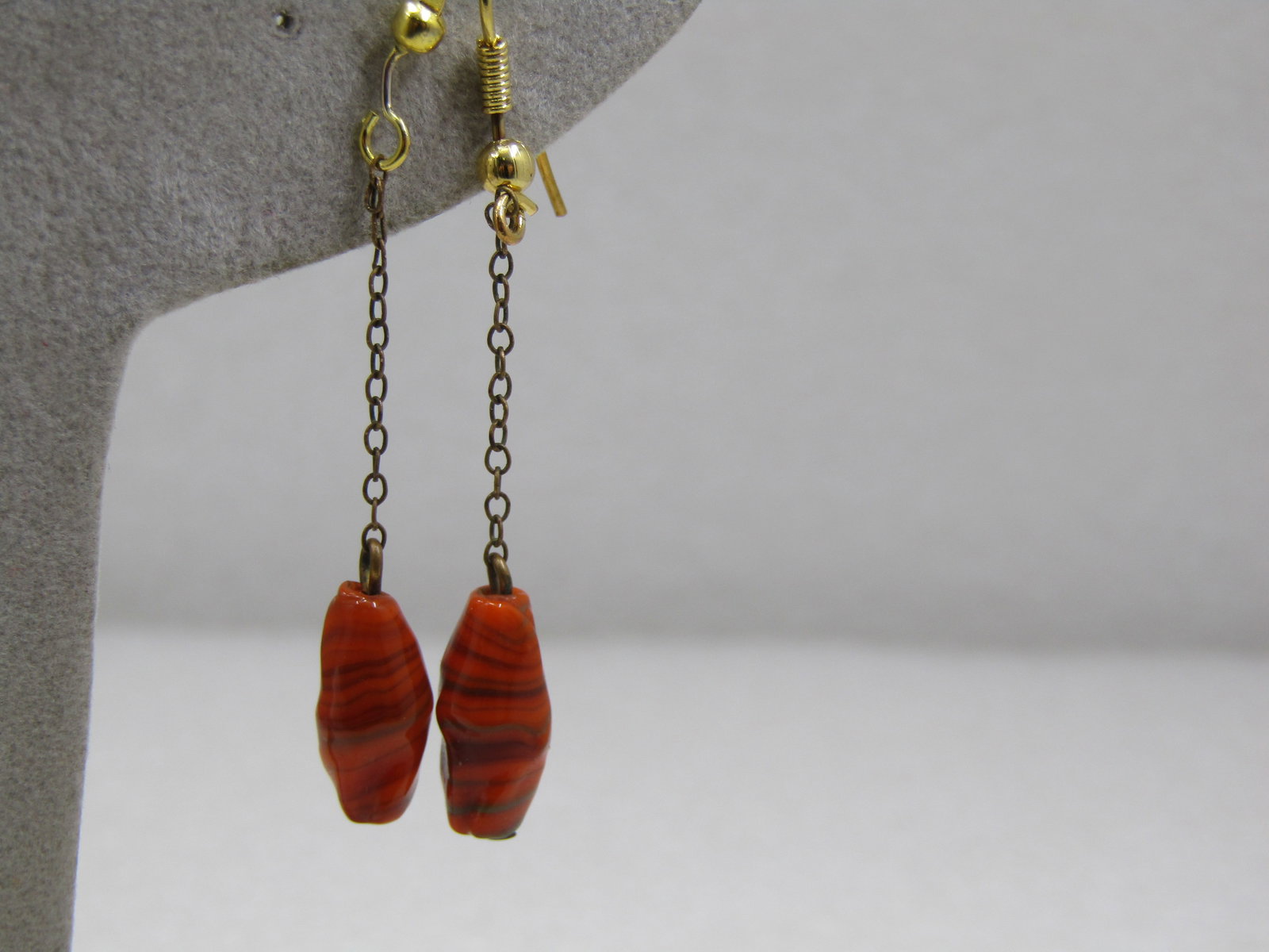Vintage Orange Glass Beaded Dangle Pierced Earrings: Vintage Orange Glass Beaded Dangle Pierced Earrings 2" long from the curve in the hook posts. The posts are newer than the dangles which are estimated at 1960's or older. They are orange glass beads, 
