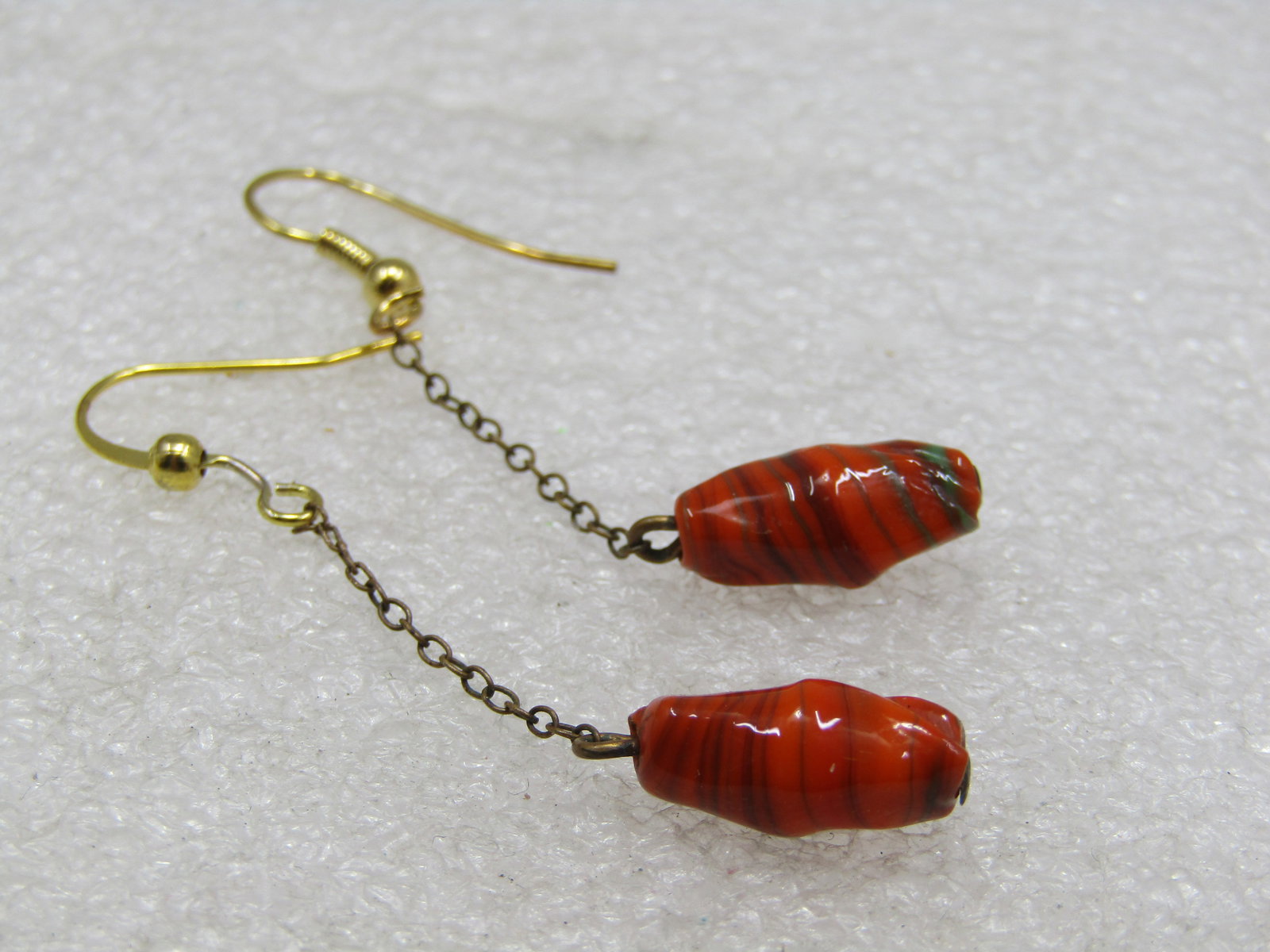 Vintage Orange Glass Beaded Dangle Pierced Earrings - 5