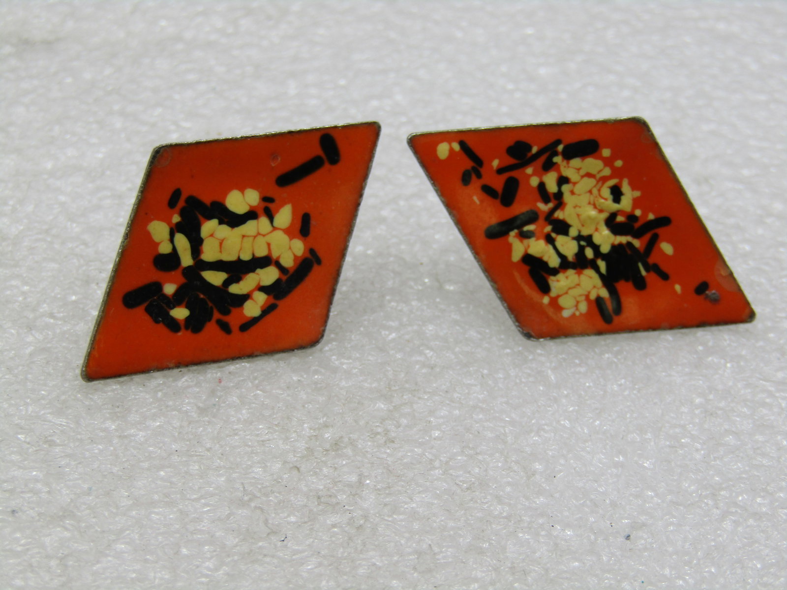Vintage Orange Enameled Diamond Shaped Earrings, Screwback, 1960's - 2
