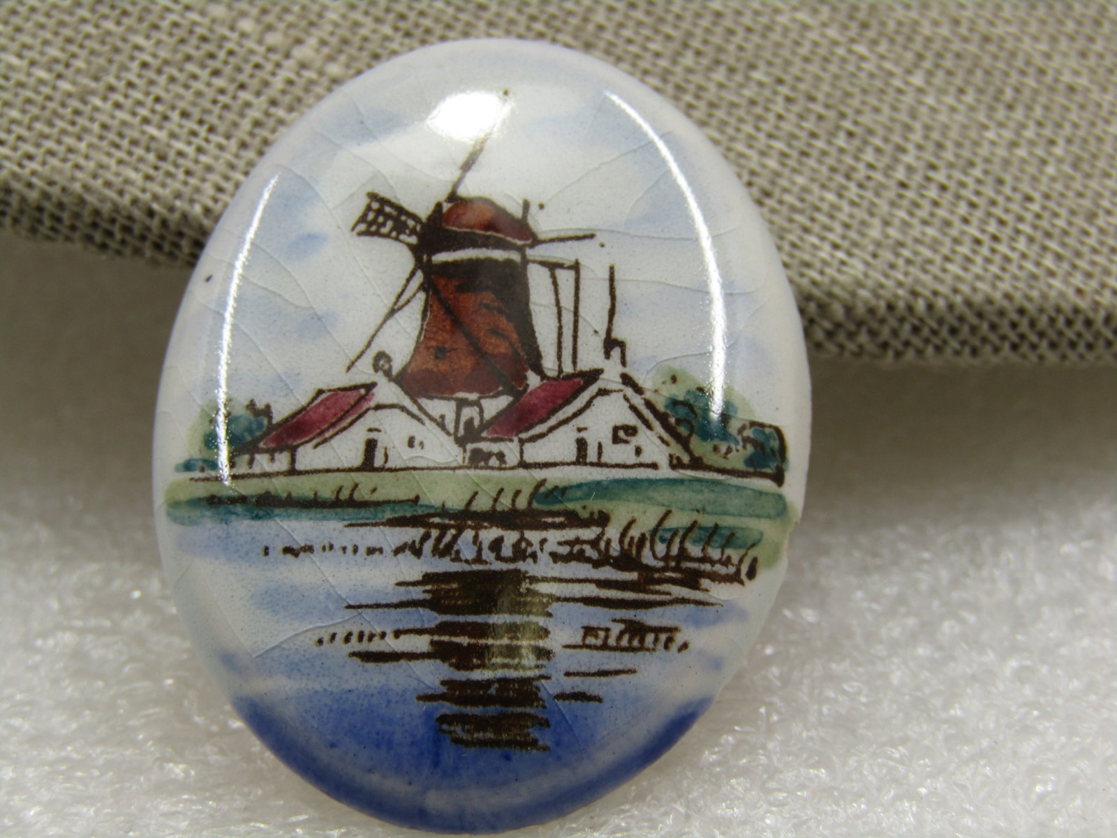 Vintage Painted Porcelain Windmill Brooch, 1.5" - 2
