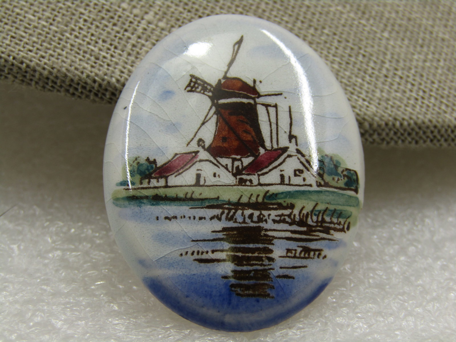 Vintage Painted Porcelain Windmill Brooch, 1.5" - 3