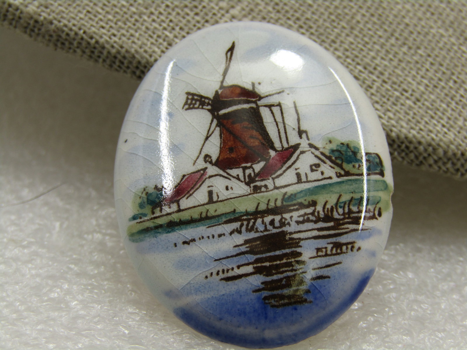 Vintage Painted Porcelain Windmill Brooch, 1.5" - 4