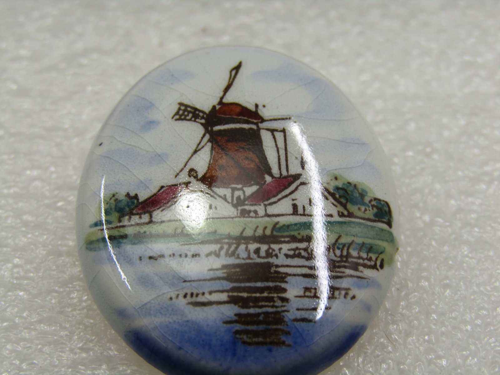 Vintage Painted Porcelain Windmill Brooch, 1.5" - 6