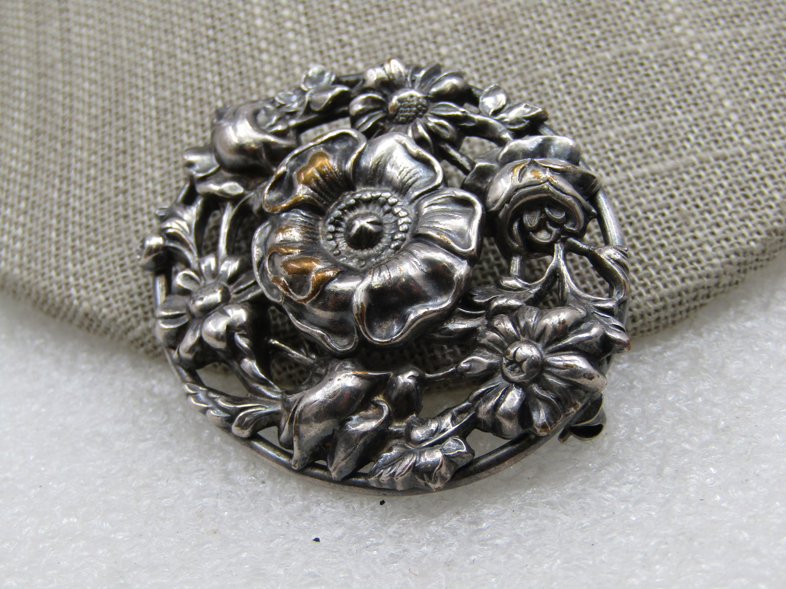 Vintage Silver Plated Mixed Floral Brooch, Mid-Century - 2