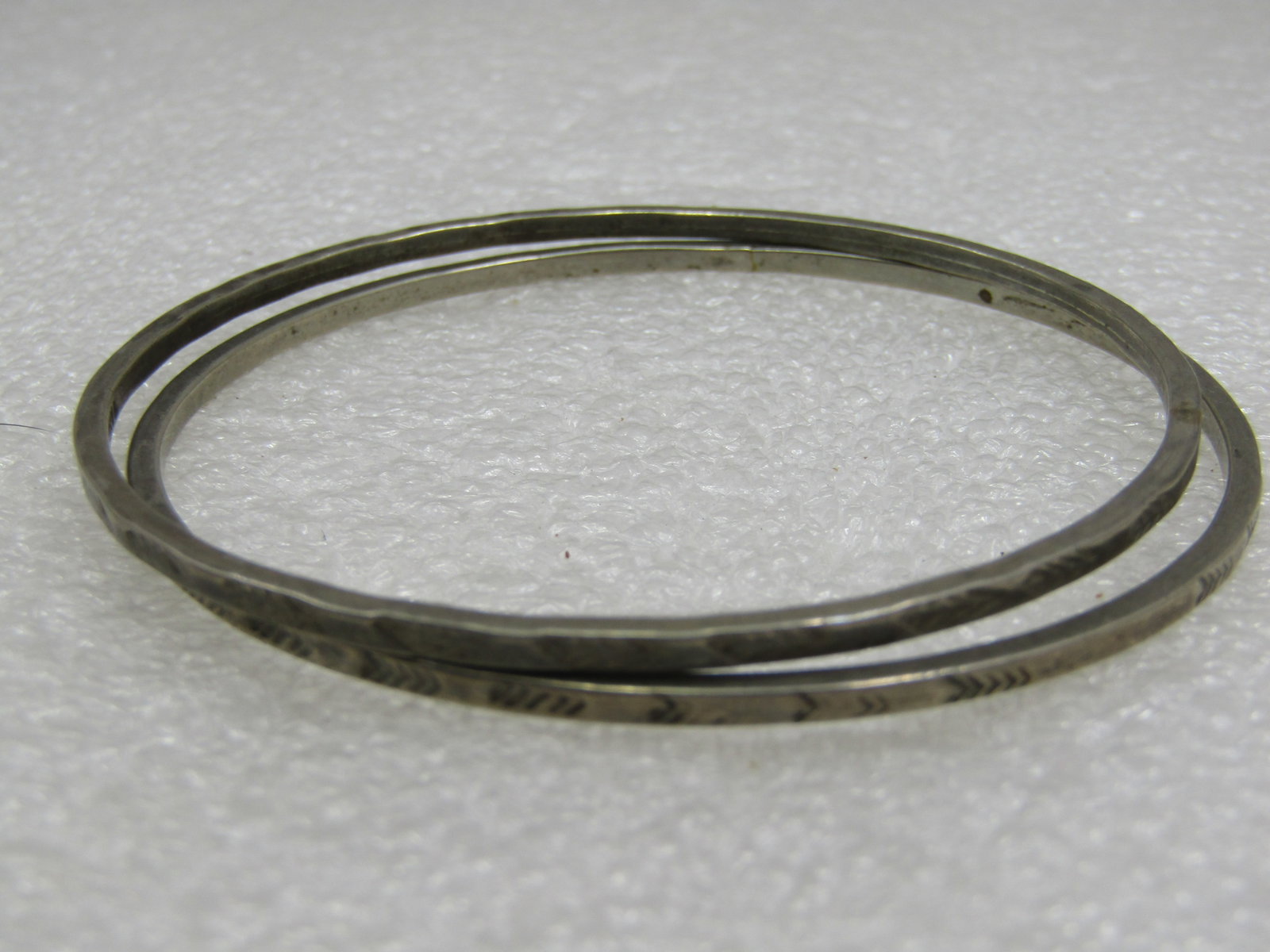 Vintage Pair Sterling Bangle Bracelets, Taxco, Mexico, 7.75" - 4