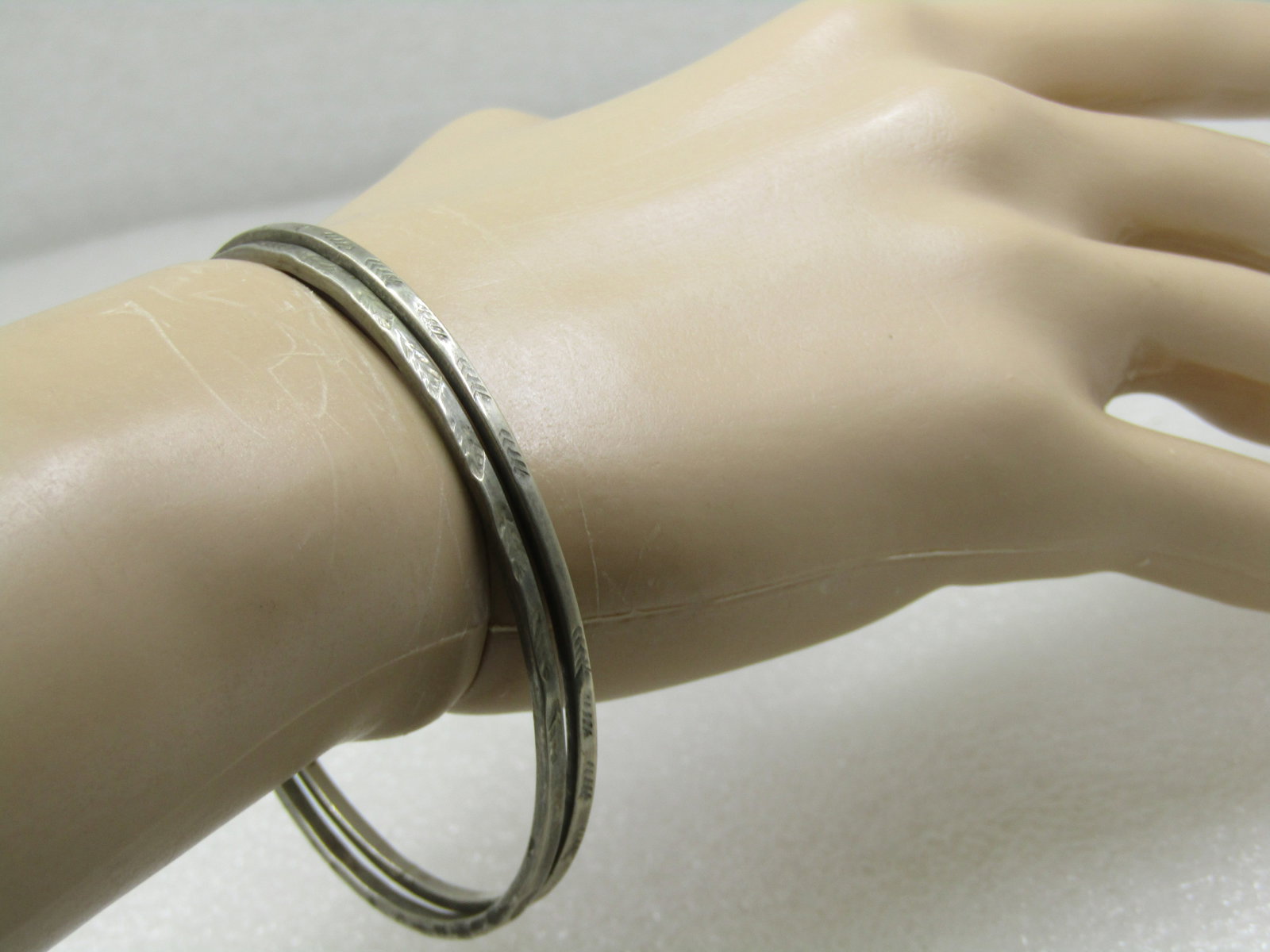 Vintage Pair Sterling Bangle Bracelets, Taxco, Mexico, 7.75" - 7