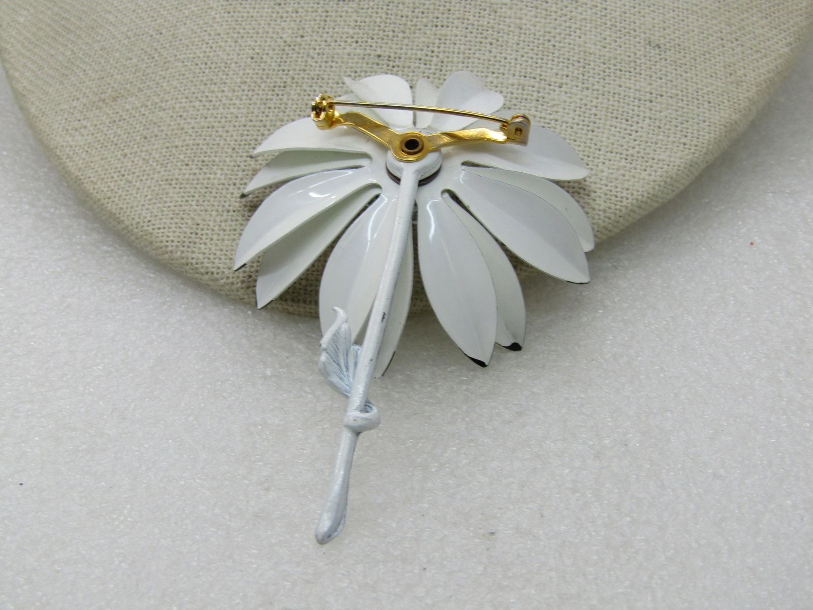 Vintage Black & White Enameled Floral Brooch, 2.5", 1960's - 4