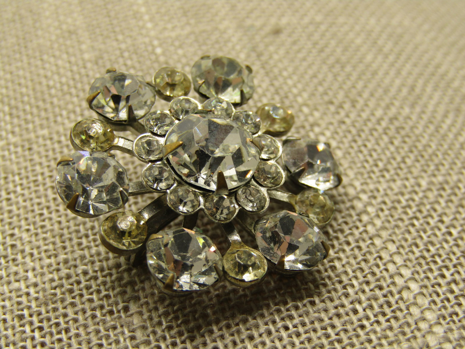 Vintage Clear Rhinestone Blossom Brooch, 1-1/8", 1940's - 2