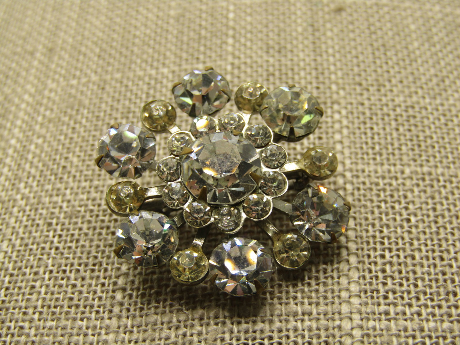 Vintage Clear Rhinestone Blossom Brooch, 1-1/8", 1940's - 4