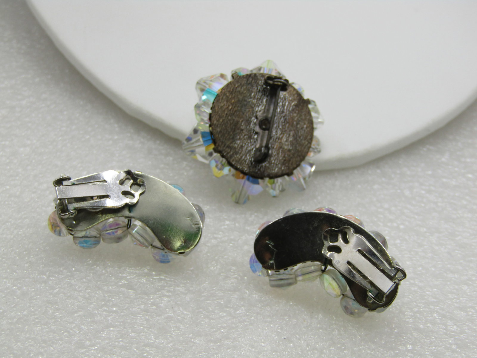 Vintage Crystal Aurora Borealis Brooch & Earrings, Mid-Century - 4