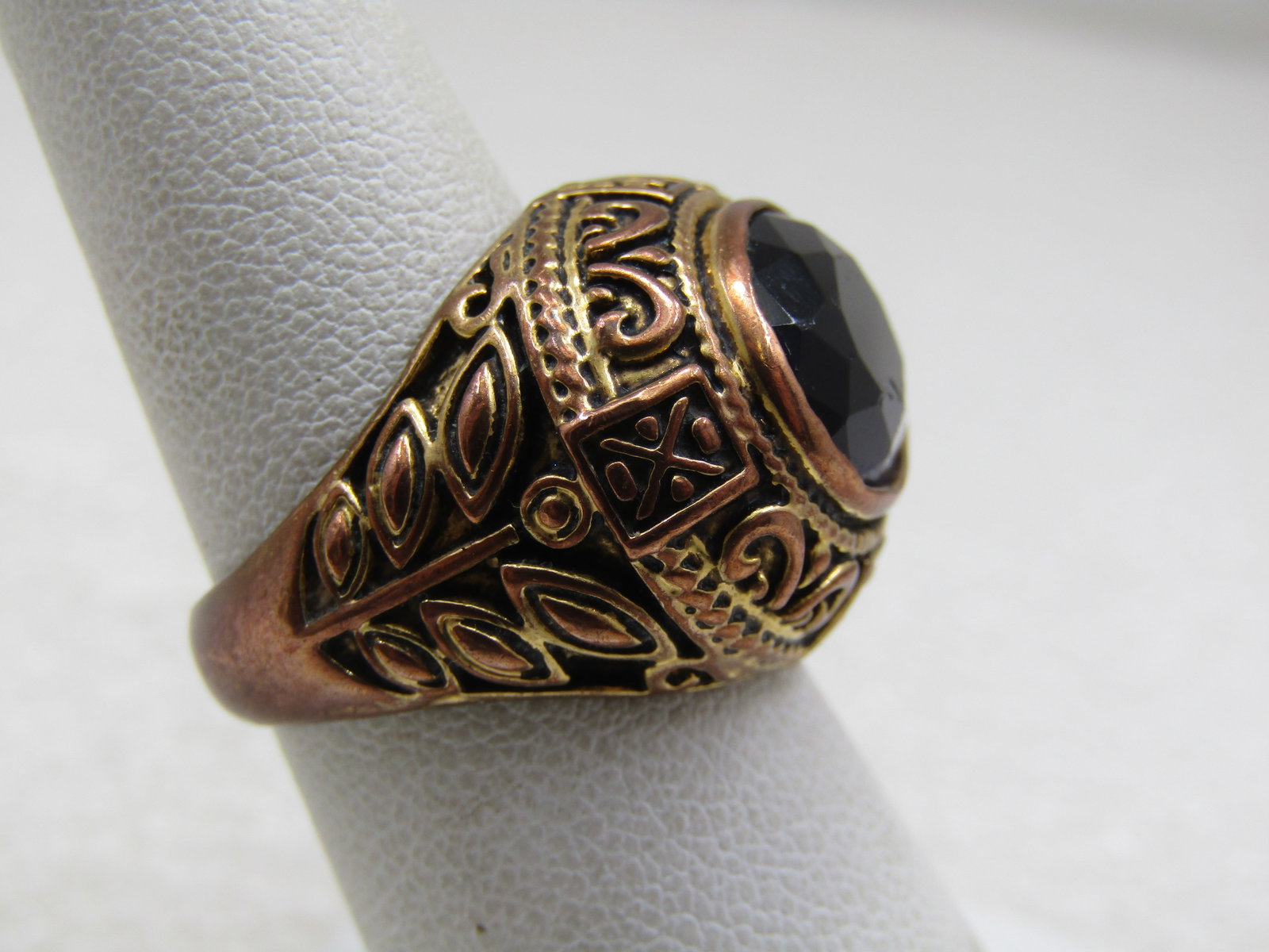 Vintage 10kt G.P. Black Statement Ring, Sz. 7.25. Two-Tone, Gothic Themed - 2