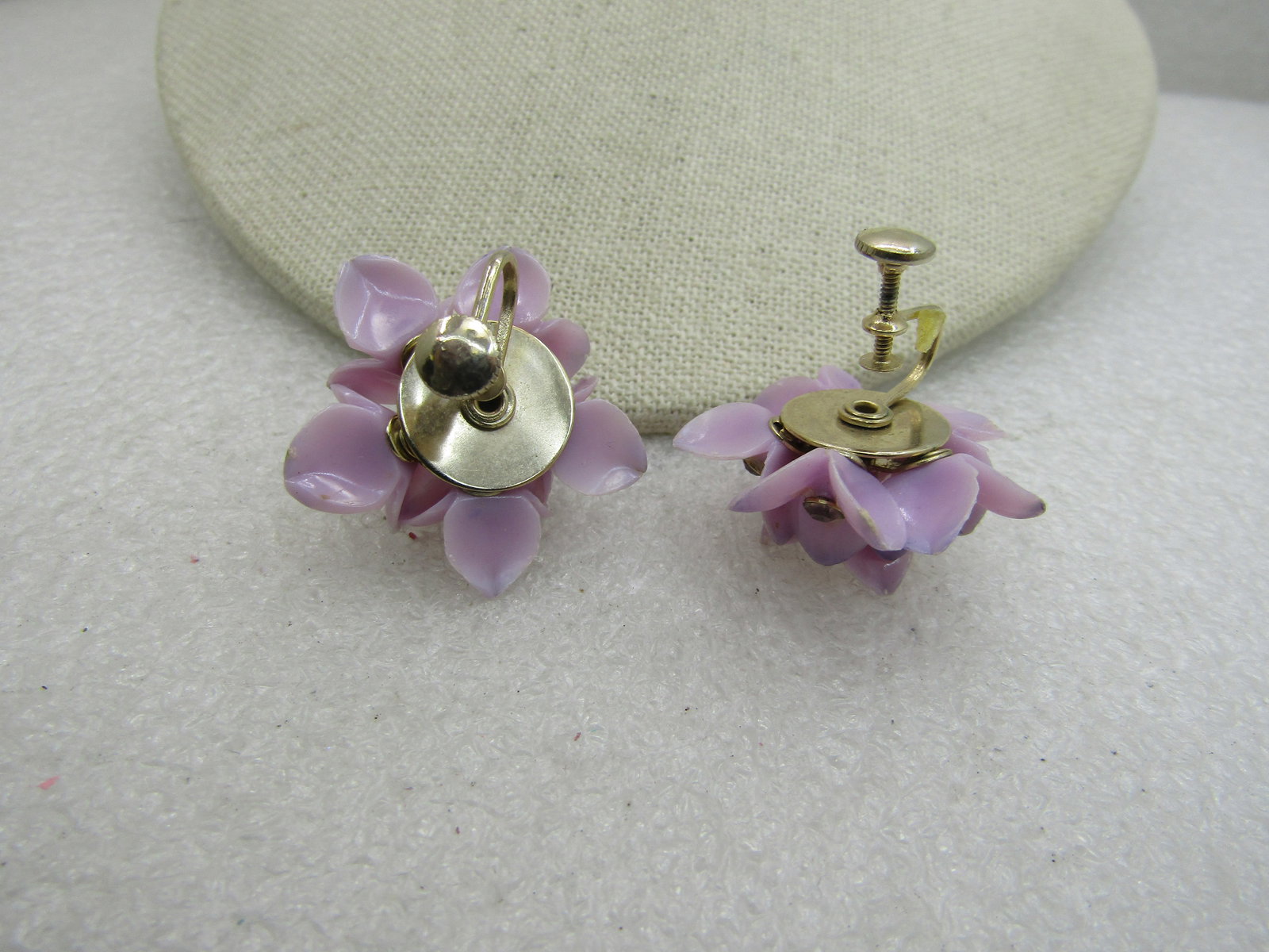 Vintage Lilac Blossom Screw Back Earrings, Rhinestones, Mid-Century - 4