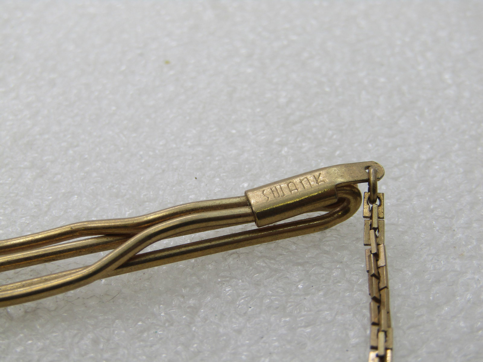 Vintage Swank Tie Bar with Chain, 1940's-1950's, Gold Tone - 5