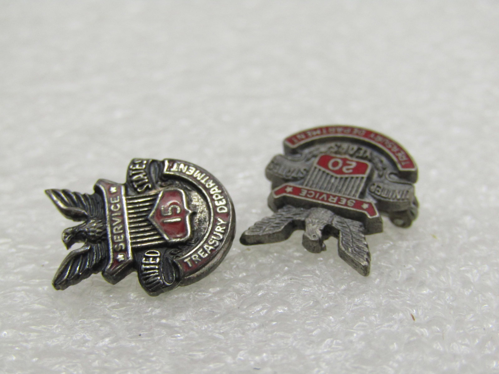 Vintage Pair Sterling 15 Yr 20Yr Treasury Department Service Brooches - 3