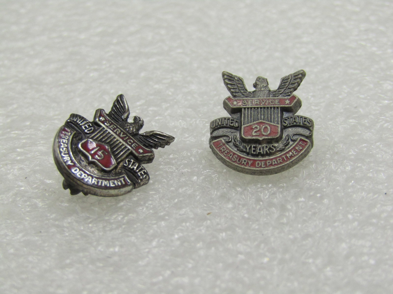 Vintage Pair Sterling 15 Yr 20Yr Treasury Department Service Brooches - 5