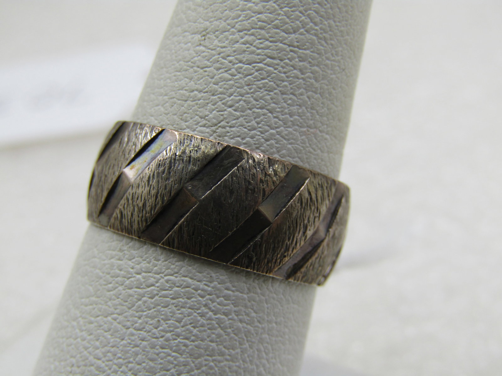 Vintage Sterling 7.5mm Wide Band Ring, Sz. 8, Signed M.H - 3