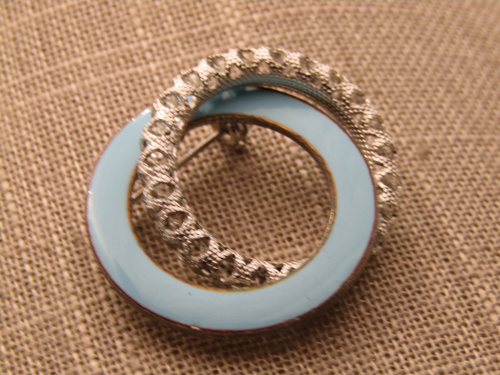 Vintage Aqua Enameled Double Circle Brooch, 1960's - 2