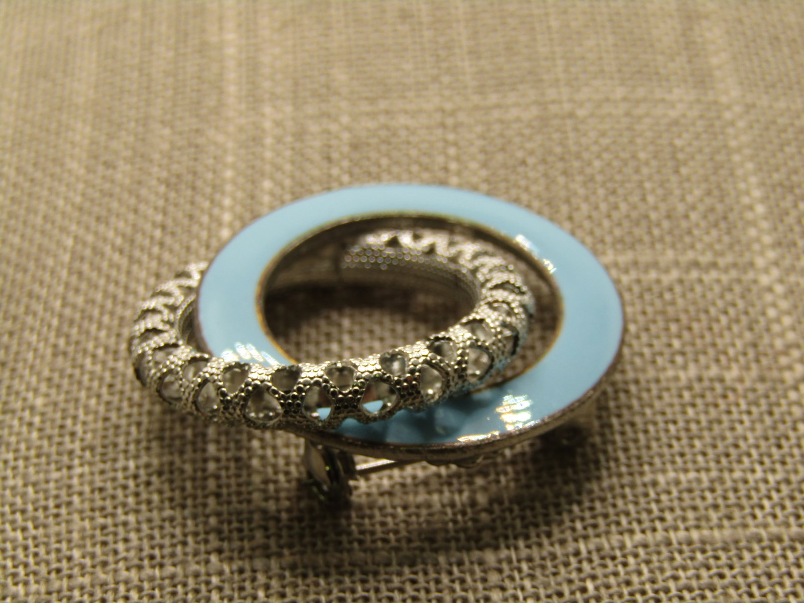 Vintage Aqua Enameled Double Circle Brooch, 1960's - 6
