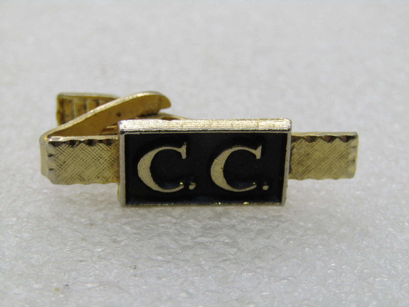 Vintage C.C. Tie Clasp , 1.5", Gold Tone, 1960's - 2