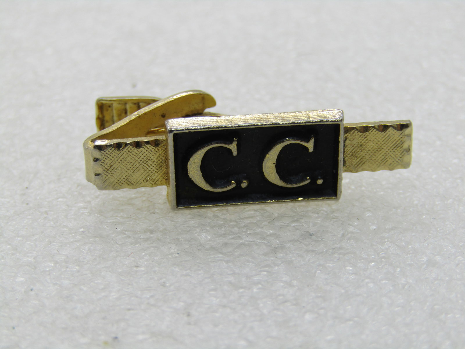 Vintage C.C. Tie Clasp , 1.5", Gold Tone, 1960's - 3